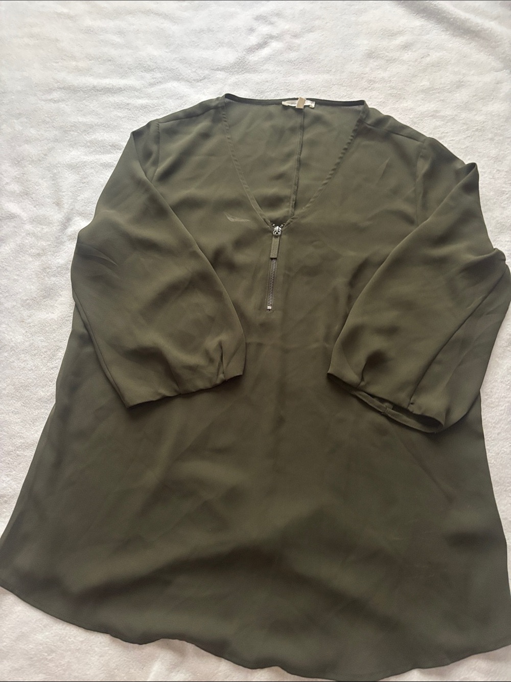 Maurices Olive Green V-Neck Zip Blouse